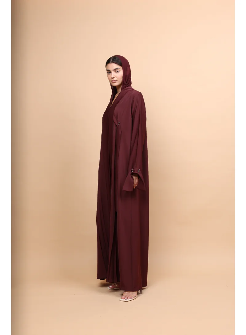IKKXA  Deep Maroon Pleated Abaya for Women | Best Price UAE